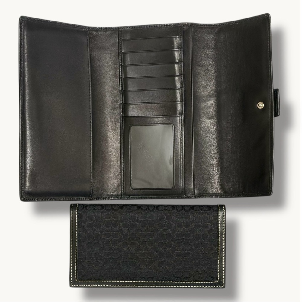 COACH Vintage Black Signature Soho Buckle Trifold Checkbook Wallet - Picture 3 of 5